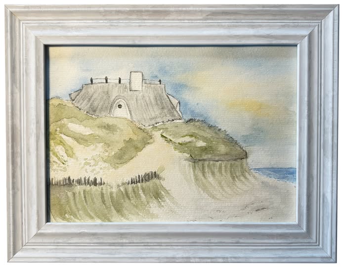 reetdach am meer aquarellbild